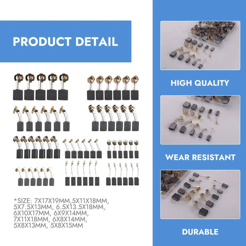 Carbon Brush Replacement Kit For Electric Motors, 60 Pieces In 10 Sizes, Power Tool Parts For Dewalt Angle Grinder DWE402 Drill Saw