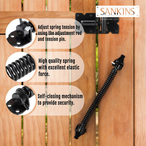 14 Inch Beefy Heavy Duty Self Closing Gate Spring For Wood And Vinyl Fences, Adjustable Tension, Rust Resistant Steel Outdoor Gate Closure Hardware, 4 Pack on wood fence
