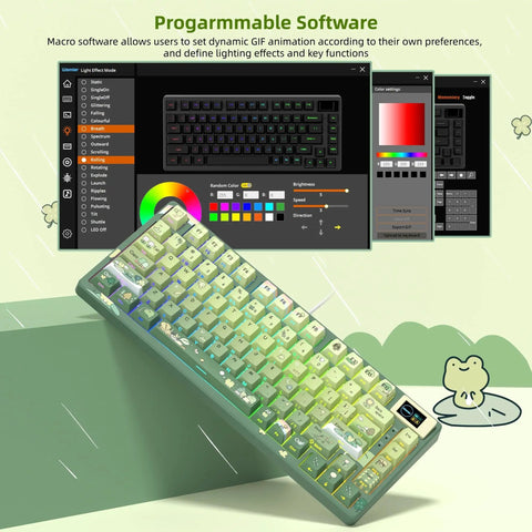 Slick 75 Percent Mechanical Gaming Keyboard With A Dope Color Multimedia Display Featuring Custom Gif Animations RGB backlit keys and software settings.