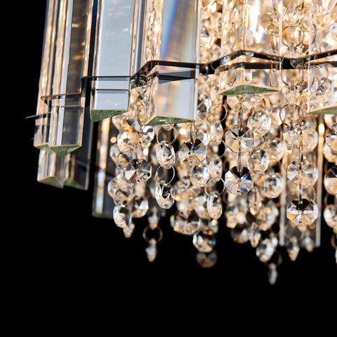 Close-up of Crystal Ceiling Light Fixture 4-Light Flush Mount With E12 Base Modern Chrome Finish D11 X H9.5 Inches showing sparkling crystal sticks