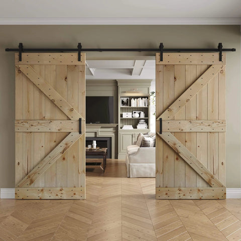 DIY Knotty Pine Double Sliding Barn Door With Hardware Kit For 48 By 84 Inch, 60 By 84 Inch, 72 By 84 Inch Or 84 By 84 Inch Openings