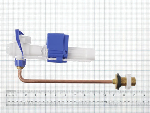 No Fuss Toilet Fill Valve Service Kit Complete Rebuild Kit for Toilet Tanks shown on grid background with measuring scale