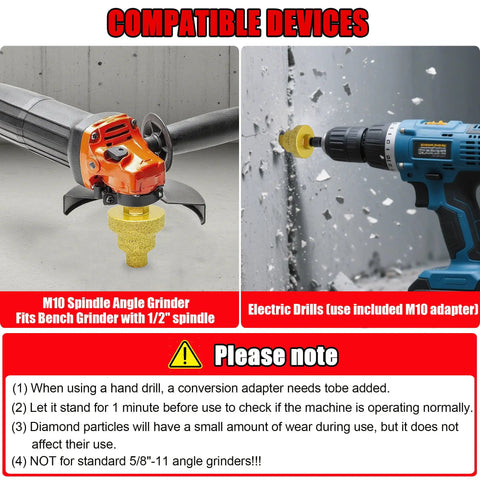 Diamond Core Drill Bit With M10 Adapter Rod Pro Grade Three Size 20mm 35mm 50mm Step Drill Kit attached to electric drill and grinder