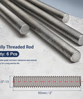 Tough As Nails 304 Stainless Steel Fully Threaded Rod And Studs Half Inch 13 Coarse Thread Two Inch Long Right Hand industrial fastener six pack.