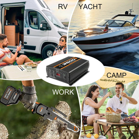 Heavy Duty Road Ready 3500W Power Inverter For Cars Trucks Rvs And Solar Rigs DC To AC Converter with four AC outlets and LCD screen