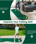 Par 3 Putting Green Mat 10 Foot By 3 Foot With 3 Cups Flag And Hole Covers for use indoors or outdoors in garage or backyard