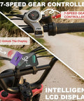 Premium Adult Electric Bike With A Badass 3000W Peak Brushless Hub Motor features 7-speed gear controller and LCD display.