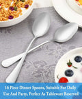 Big Value 16 Piece Dinner Spoon Set 7.3 Inch Tablespoons Premium Food Grade Stainless Steel Spoons on a table with cereals and fruits