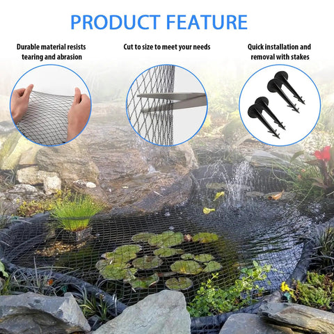Top Shelf Heavy Duty Koi Pond Netting Kit 28 X 30 Ft Hella Durable Woven Mesh Pond Cover With 12 Ground Stakes Rock Solid HDPE Bird And Cat Shield For Water Gardens Black Mesh Filter