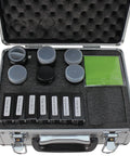 1.25 Inch Telescope Eyepiece And Filter Kit With Five Plossl Eyepieces And A 2X Barlow, Seven Filters in aluminum case top view