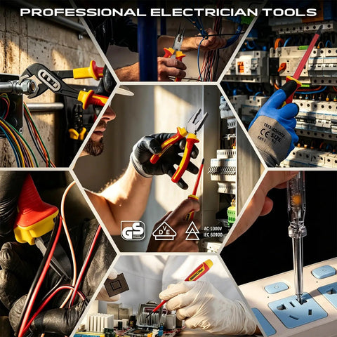 All In One Insulated Electrician Tool Set Pro Grade Workhorse For Electricians 1000V VDE Certified Screwdrivers Voltage Tester Pliers