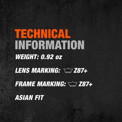 Technical information of Tracker II Tactical Safety Glasses With Smoke Polycarbonate Lens Ultra Wrap Fit