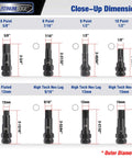 Close-up view of dimension guide for Lug Nut Key Set 16 Piece SAE And Metric Wheel Lock Removal Tool Kit in CrMo steel.