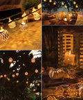 Outdoor setting with Solar Powered Globe String Lights, 60 LED, 36 Ft, warm white glow illuminating garden and patio.