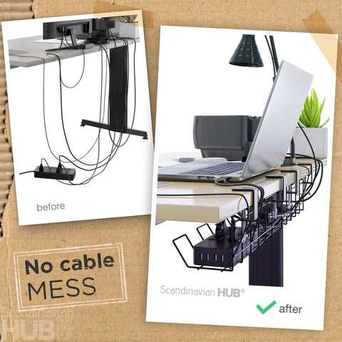 Under Desk Cable Management Tray With Clamps No Drill Cord Organizer For Home Office Desk Cable Tray Set Of 2 installed to reduce clutter.