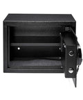 Electronic Lock Hotel Safe 0.5 Cubic Foot Black Steel With Easy Read Display, Backup Key, Perfect For Home Office Or Business Use, Keeps Cash Jewelry And Docs Locked Down, open view showcasing interior space
