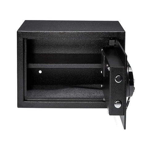 Electronic Lock Hotel Safe 0.5 Cubic Foot Black Steel With Easy Read Display, Backup Key, Perfect For Home Office Or Business Use, Keeps Cash Jewelry And Docs Locked Down, open view showcasing interior space