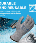 Hammer Head 3 Basetek Protective Work Gloves With HDPE A3 Basetek Liner, shown against water and machine symbols