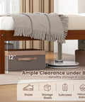 Rock Solid Mid Century Modern Full Size Wood Platform Bed With Reinforced Slat Support And Roomy 16 Inch Under Bed Storage No Box Spring Needed For Hassle Free Assembly In Classic Walnut Finish showing 12 inches clearance for storage.