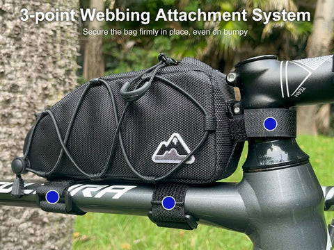 Black Front Frame Top Tube Bag 1L With Dual Side Storage For Road And Mountain Bikes No Leg Rub Quick Access Phone Pocket