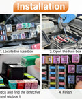 Steps for using the 36 Piece Automotive Fuse Assortment Kit With Tall Standard And Low Profile Box Fuses In 20A To 80A Ratings.