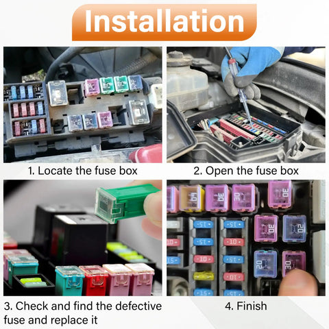 Steps for using the 36 Piece Automotive Fuse Assortment Kit With Tall Standard And Low Profile Box Fuses In 20A To 80A Ratings.