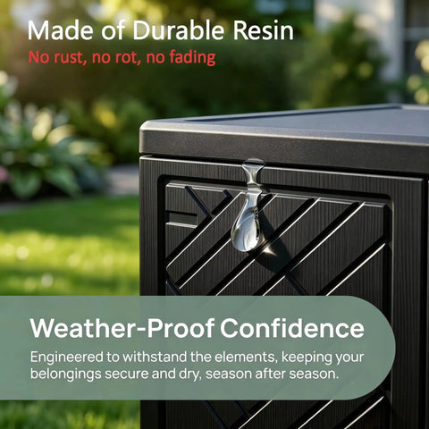 10 Cu Ft Outdoor Storage Cabinet With One Adjustable Shelf Waterproof UV Resistant Resin corner view
