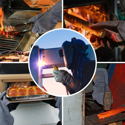 16 Inch Leather Welding Gloves 932F Heat Resistant Large Mitt For BBQ Oven Grill Fireplace TIG MIG Forge Baking Stove
