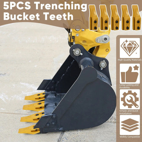 Trenching Bucket Teeth Kit Five Pack Bolt On Excavator Bucket Teeth Includes Ten Bolts And Nuts Heavy Duty Digging Bits, 5 pcs on excavator bucket