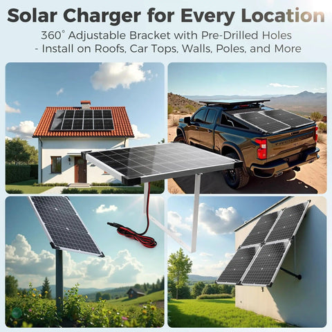 12V Solar Battery Charger Kit With 20W Waterproof Panel And Smart MPPT Controller on cars, roofs, walls, and poles