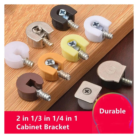 Interlocking Cam Lock Pins For DIY Furniture Kit, 80 Pcs Cabinet Brackets with Pin Boards in various colors on wood surface