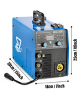 Side view of blue 200 Amp MIG Welder 110V 220V 4 In 1 Gas MIG Flux Core Lift TIG And Stick Welding Machine with digital display.