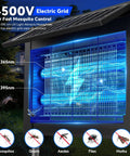 Dual Powered Mosquito Zapper With 4500V Electric Grid USB Recharge Auto On Off IPX5 Waterproof Outdoor Fly Trap For Backyard Patio Garden And Camping Covers Up To 2100 Sq Ft And Is A Beast At Killing Mosquitos Flies Gnats showing electric grid and solar panel, effective against mosquitoes, flies, gnats.