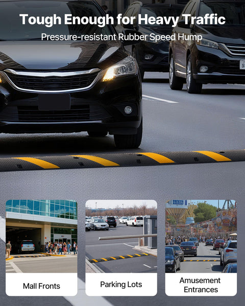Beefy Rubber Driveway Speed Bumps 2-Pack, 6-Foot 2-Channel Modular Traffic Humps, 22,000 Lbs Axle Load Capacity in action on road