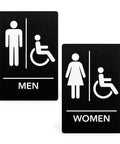 Restroom Sign For Business ADA Compliant Braille Bathroom Sign With Double Sided Tape For Hassle Free Installation 9 By 6 Inch Men And Women Handicap Set Bold White Letters On Black For Maximum Visibility