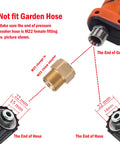 Diagram showing M22 fitting compatibility for Beast Mode 5000 PSI Pressure Washer Gun Kit with Replacement Wand Extension 5 Nozzle Tips