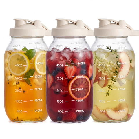 2 Quart Glass Pitcher With Filter Lid Airtight Leakproof 64 Oz Cold Water Jug For Lemonade Tea Juice Milk Iced Coffee And Fruit Drinks Crystal Glass With BPA Free Lid Great For Home Kitchen No Spill Design