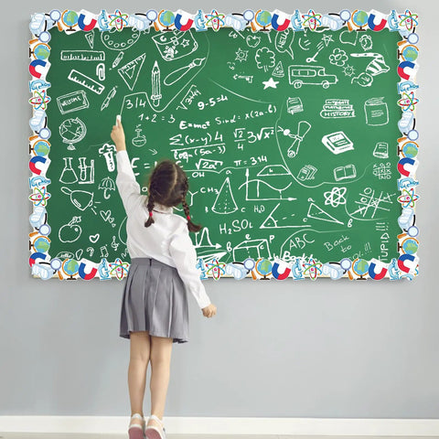 Lab Themed Bulletin Board Border 65.5 Feet Long 2.8 Inch High For Classroom Decor around science-themed chalkboard display.