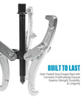 Beefy Heavy Duty Gear Puller Set With 3 Jaw Pullers for Flywheels Pulleys and Gears, drop forged carbon steel, close-up view.
