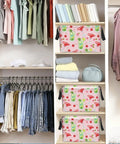 Genuine Rectangular Storage Basket For Zero Fuss Organization, Waterproof Fabric Bins With Fresh Print Vibes, Solid Household Declutter Game Changer For Laundry And Kids Toys in colorful closet setting.