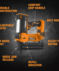 20 Volt Cordless 18-Gauge 2-Inch Brad Nailer Tool Only For Pros And DIYers with features labeled on the tool