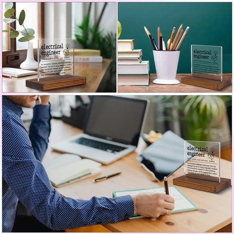 Funny Electrical Engineer Clear Desk Sign Lit Gift For Work Anniversary Appreciation And Recognition Plaque For Engineers Retirement Farewell Gift For Women And Men EDC10 on wooden base on office desk