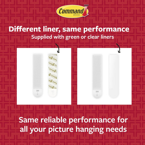 Command brand heavy-duty picture hanging strips; 20 lb capacity, 10 pairs (20 strips), white adhesive, front view