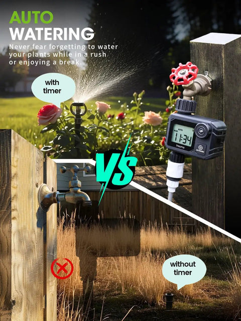 Programmable Sprinkler Timer For Garden And Lawn, No-Fuss Two Button Setup, Rain Delay, Manual And Automatic Watering Modes