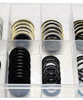 Assorted gaskets in compartment box from 100Pcs 12 Types Metal And Rubber Drain Plug Gasket Set With 12 Sizes For Cars And Trucks
