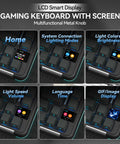 Hella Smooth Tri Mode Wireless Mechanical Keyboard With Smart Lcd Panel showing LCD display features like light colors and volume control.
