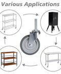 Heavy Duty Three Inch Swivel Rubber Caster Wheels Set Of Four Threaded Stem Casters used on wire shelving and utility carts.