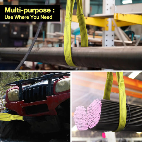 Bulldog Tough Rock Solid 4 Inch By 20 Foot 2 Ply Polyester Lifting Sling Strap Flat Eye Design 11200 Lbs Vertical Load Rating securing steel pipe, vehicle, and welding rods.