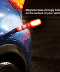 LED Road Flares For Vehicles With Three Alert Modes Flashing Red Solid Red And White Flashlight on car with magnetic base.