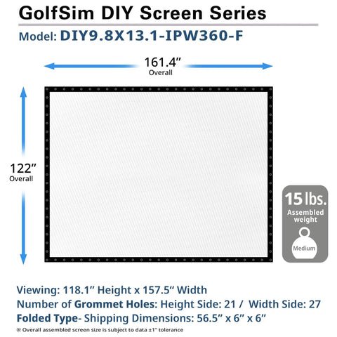 Massive Nine Point Eight By Thirteen Point One Foot Golf And Multi Sport Simulator Impact Screen with size dimensions and grommets.